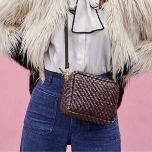 Clare V Midi Sac in Tobacco Brown Woven Leather